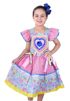 Vestido Caipira Xadrez Coração Infantil Muvilê