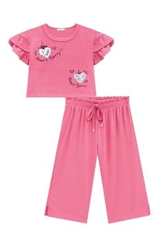 Conjunto Blusa Curto Calça Heart Berry Rosa Infanti