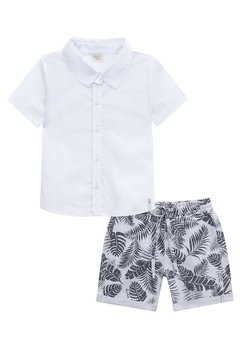 Conjunto Camisa MC Bermuda Folhas Branco LucBoo