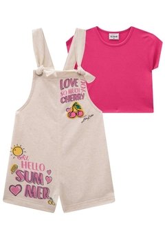 Conjunto Jardineira Infantil Love Rosa Kukiê