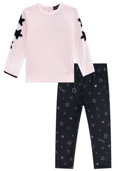 Conjunto Blusão ML Estrela Legging Rosa Preto Infanti