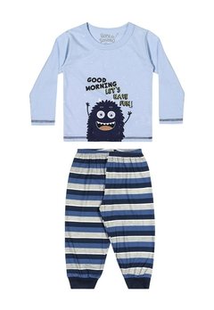 Conjunto Pijama Camiseta Calça Meia Malha Azul ELIAN