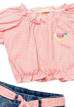 Conjunto Blusa Xadrez Short Jeans Infantil Vigat - comprar online