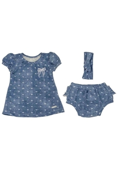 Vestido Calcinha Corações Azul Infantil Bebê 2
