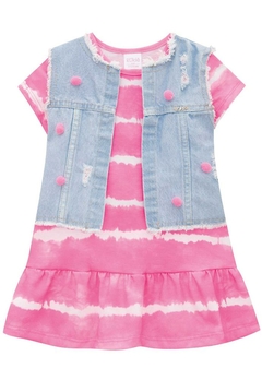 Vestido Infantil Malha Colete Jeans Rosa Kukiê