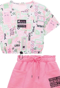 Conjunto Blusa Boxy Shorts Saia Rosa Infanti - comprar online
