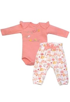 Conjunto Body Bebê Rosa Flores Tilly Baby