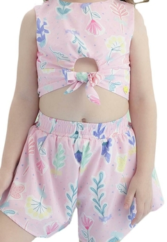 Conjunto Infantil Cropped Estampado Rosa Mon Sucré