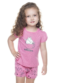 Pijama Infantil Estampado Malha Rosa Have Fun