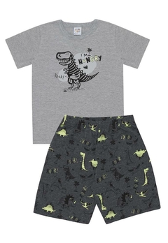 Conjunto Pijama Camiseta Bermuda Infantil Mescla Cinza Pulla Bulla