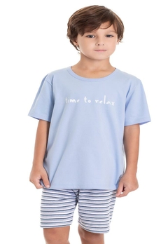 Conjunto Pijama Camiseta Bermuda Infantil Azul TMX