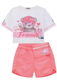 Conjunto Infantil Blusa Shorts Urso Rosa Kukiê