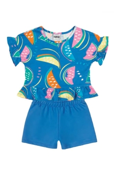 Conjunto Infantil Cropped Shorts Azul Nanai na internet