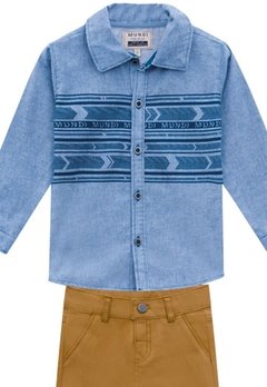 Conjunto Camisa Tecido Jinn Calça Sarja Azul Brandili - comprar online