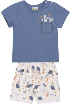 Conjunto Camiseta Bermuda Infantil Azul Nini & Bambini