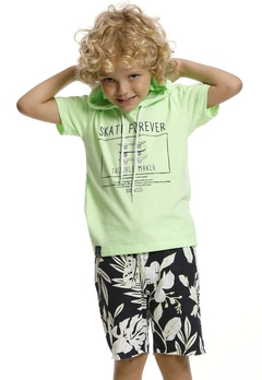 Conjunto Camiseta Bermuda Infantil Estampado Verde Banana Danger