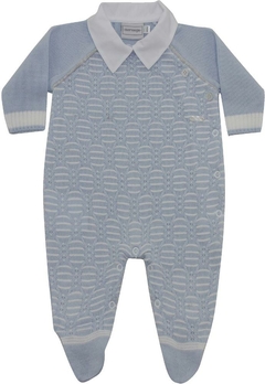Macacão Longo Azul Bebê Bordado Infantil Noruega