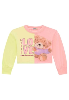 Blusa Love Urso Infantil Amarelo Rosa Kukiê