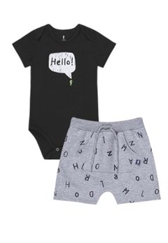 Conjunto de Bermuda Infantil Hello Preto Açucena