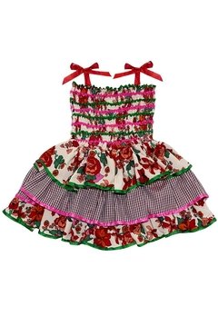 Vestido Caipira Estampado Rosas Vermelho Douvelin - comprar online