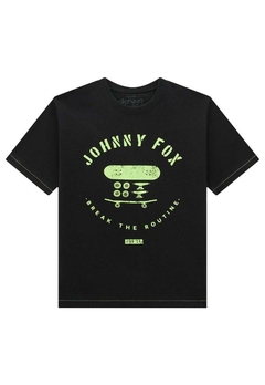 Camiseta Preta Skate Neon Infantil Johnny Fox