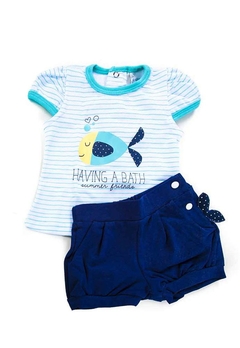 Conjunto Bebê Shorts Azul Baby Fashion