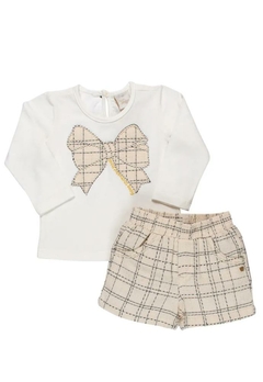 Conjunto Blusa Cotton Shorts em Tweed Xadrez Anjos Baby