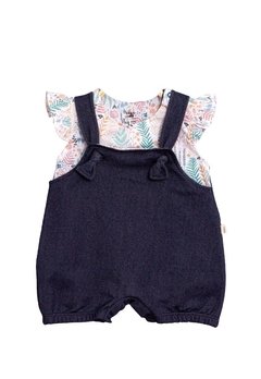 Jardineira Jeans com Bata Floral Marinho Keko & Beka