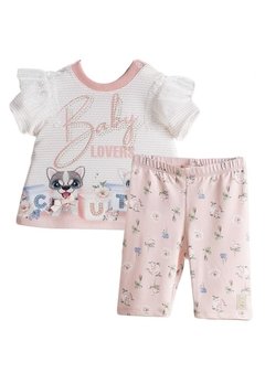 Conjunto Blusa Calça Bebê Rosa Petit Cherie