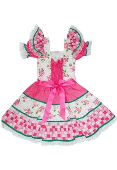 Vestido Caipira Estampado Floral Rosa Douvelin - comprar online