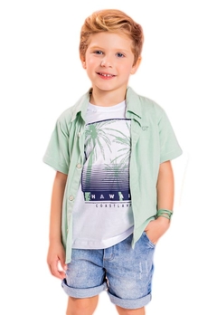 Conjunto 3 Peças Camisa Camiseta Bermuda Infantil Verde Vigat