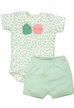 Kit Body e Shorts de Suedine Folhas Tilly Baby