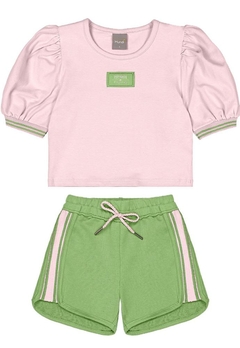 Conjunto Blusa Shorts Rosa Verde Infantil Brandili