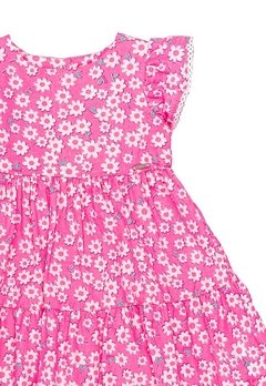 Vestido Infantil Estampado Rosa Flores Animê - comprar online