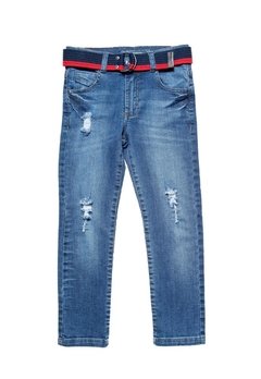 Calça Jeans Azul Cinto Vermelho Mania Kids