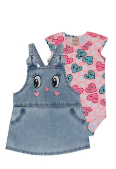 Conjunto Body Salopete Bebê Jeans Pulla Bulla