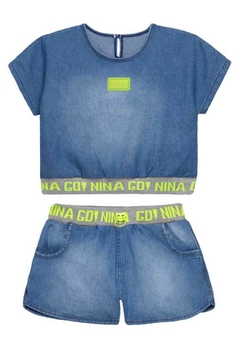 Conjunto Blusa Boxy Shorts Jeans Nina Go
