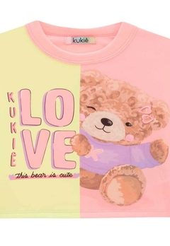 Blusa Love Urso Infantil Amarelo Rosa Kukiê - comprar online