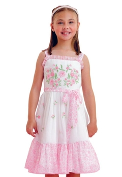 Vestido Flores Branco Rosa Infantil Petit Cherie