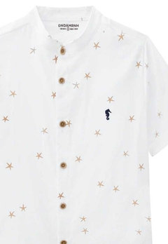 Conjunto Camiseta Linho Estampado Branco Onda Marinha - comprar online