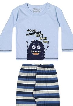 Conjunto Pijama Camiseta Calça Meia Malha Azul ELIAN - comprar online