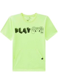 Camiseta Infantil Malha Play Verde Neon Johnny Fox