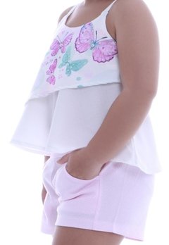 Conjunto Shorts Infantil Rosa Borboletas Carol e Dani - comprar online