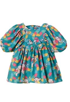 Vestido Infantil Azul Estampado Turma da Monica