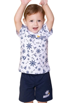 Conjunto Camiseta Bermuda Bebê Azul Passagem Secreta
