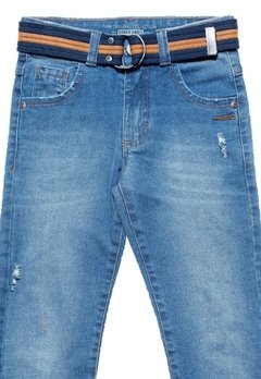 Calça Jeans Azul Cinto Bege Mania Kids - comprar online