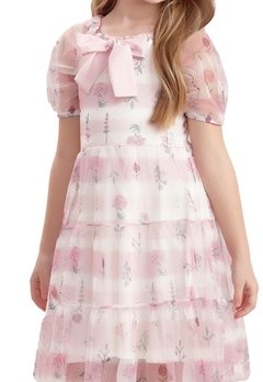 Vestido Infantil Rosa Flores Laço Petit Cherrie - comprar online