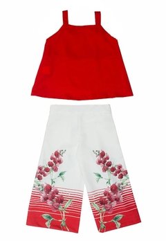 Conjunto Blusa Curto Calça Flores Vermelho Pupi - comprar online