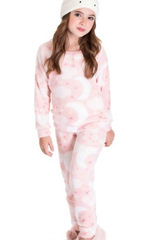 Pijama Rosa Estampado Moletom Infantil Serelepe - comprar online