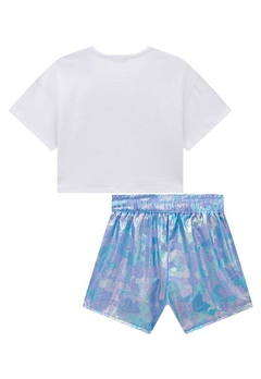Conjunto Blusa Shorts Nylon Iridescente Azul Infanti - comprar online